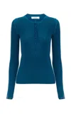 Chloé Wool-blend Knit Henley Shirt In Blue