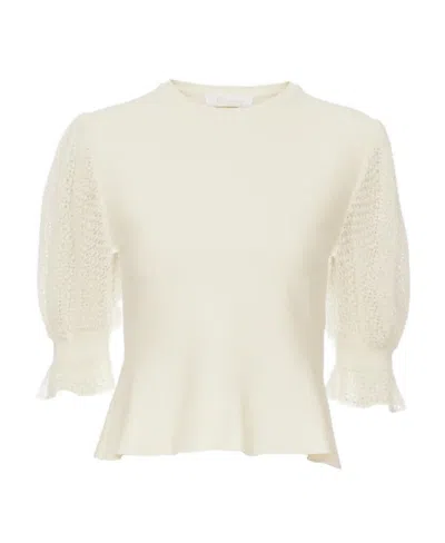 Chloé Wool-blend Lace-sleeves Top In White