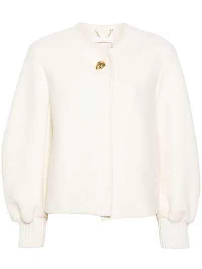 Chloé Iconic Soft Wool Balloon-sleeve Jacket In Eden_white