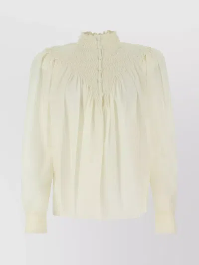 Chloé Wool Blouse With Gathered Smocked Neckline In Gray