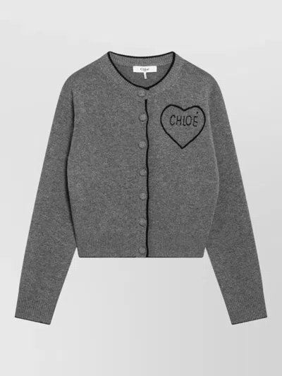 Chloé Wool And Cashmere Cardigan With Logo Knitwear Grey In Gray