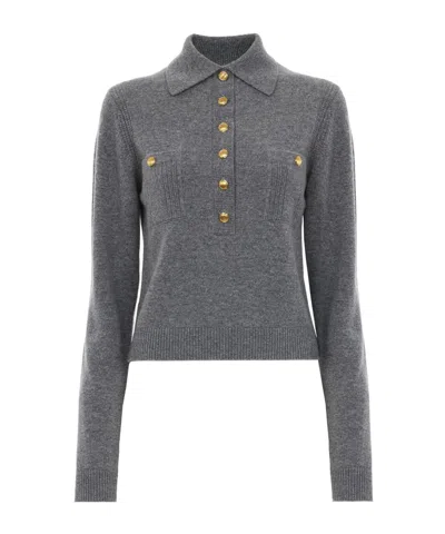 Chloé Embellished Wool And Cashmere-blend Polo Sweater In Gray