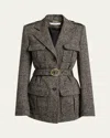 Chloé Belted Herringbone Wool-blend Jacket In Gold