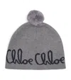 Chloé Heather Grey Kids' Pom-pom Cotton And Wool Beanie In Gray