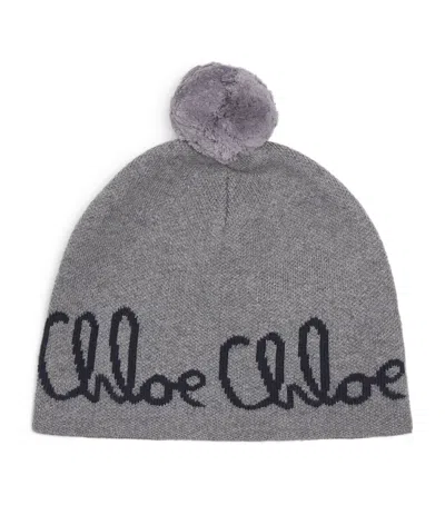 CHLOÉ WOOL-COTTON LOGO BEANIE