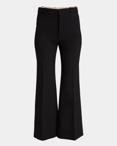 Chloé Wool Crepe Flare Ankle Trousers In Black