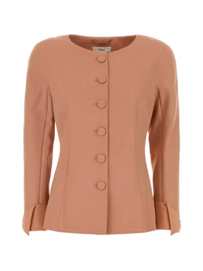 Chloé Collarless Fitted Jacket In Wool In Brown