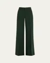 Chloé Wool Crepe Wide-leg Trousers In Nightfall Green