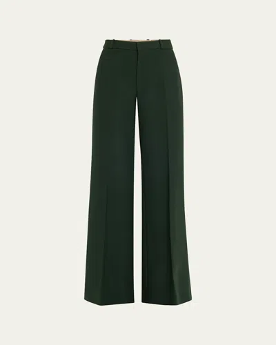 Chloé Wool Crepe Wide-leg Trousers In Nightfall Green