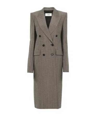 Chloé Wool Double-breasted Coat In Gray
