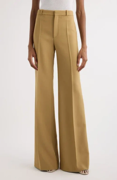 Chloé Wool Grain De Poudre Flare Leg Pants In Nut