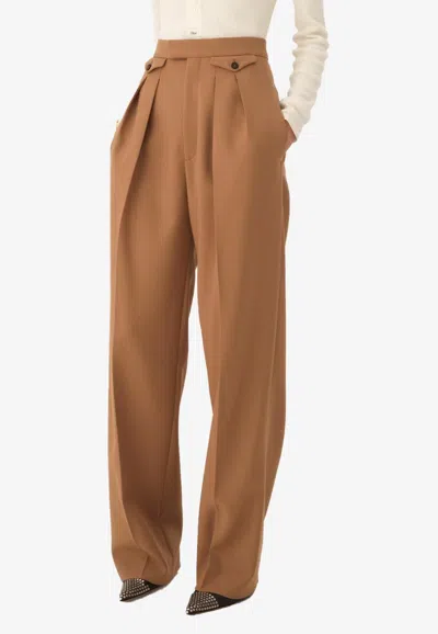 CHLOÉ WOOL HIGH-RISE GATHERED PANTS