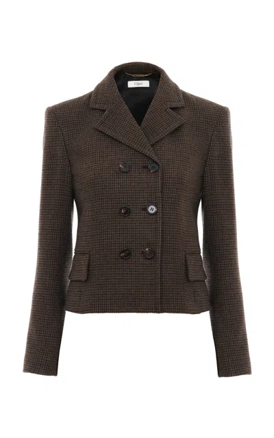 Chloé Wool Houndstooth Blazer In Brown