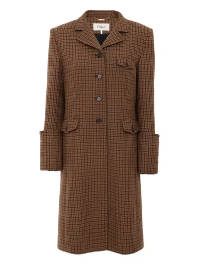 CHLOÉ WOOL HOUNDSTOOTH SINGLE-BREASTED COAT