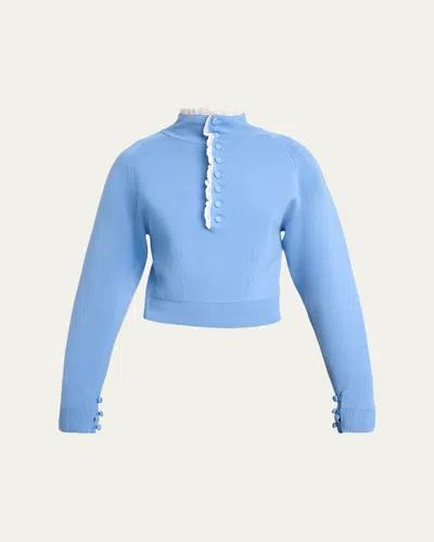 Chloé Wool Knit And Lace Pullover In Blue