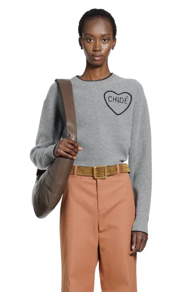 Chloé Wool Knit Cropped Sweater In Gray