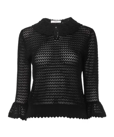CHLOÉ CHLOÉ ELBOW-SLEEVE COLLAR SWEATER