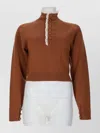 Chloé Wool Knit Mock Neck Lace Pullover In Brown