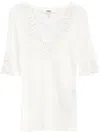 Chloé Floral Guipure Lace V-neck Fitted Top In Neutral