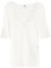 Chloé Wool Knti Top With Lace Guipure In White