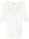 Chloé Floral Guipure Lace V-neck Fitted Top In White