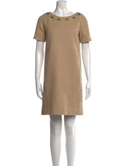 Pre-owned Chloé Wool Mini Dress In Neutral