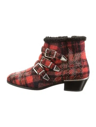 Pre-owned Chloé Wool Patterned Moto Boots In Red