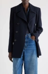 Chloé Pea Coat In Double Wool Crêpe Blue Size 6 100% Wool, Horn Bubalus Bubalis, Farmed, Coo India In Anthracite Blue