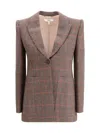 Chloé Tartan Wool Blazer With Shoulder Pads In Brown
