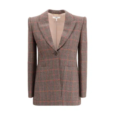 Chloé Wool Plaid Blazer In Brown