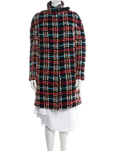 Pre-owned Chloé Wool Plaid Print Coat In Black