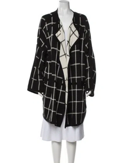 Pre-owned Chloé Wool Plaid Print Coat In Black