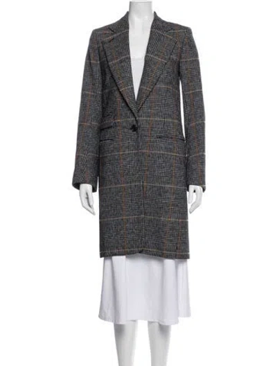 Pre-owned Chloé Wool Plaid Print Coat In Grey