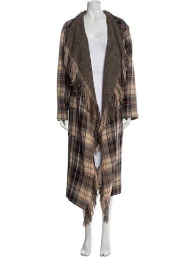 Pre-owned Chloé Wool Plaid Print Coat In Neutral