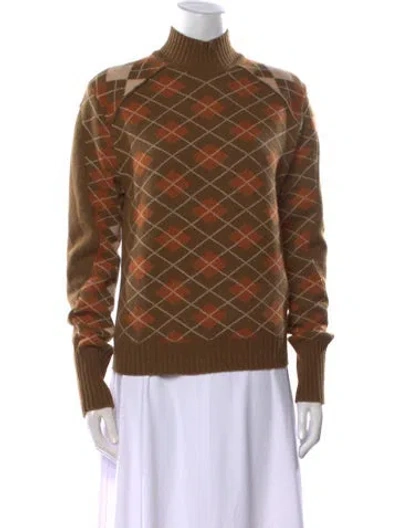 Pre-owned Chloé Wool Plaid Print Sweater In Brown