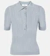Chloé Wool Knit Polo T-shirt In Iced Blue