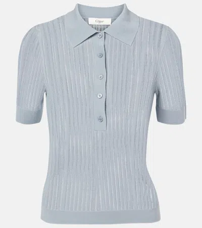 Chloé Polo Ajusté En Maille De Laine Femme Bleu Taille Xs 100% Laine In Blue