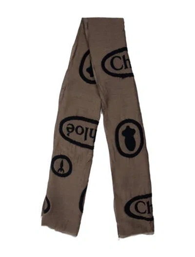 Pre-owned Chloé Wool Printed Scarf In Blue/brown