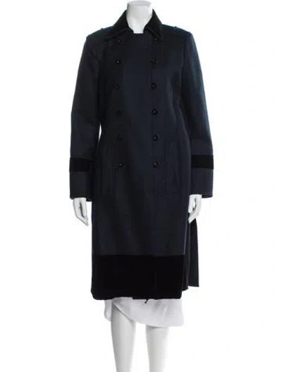 Pre-owned Chloé Wool Printed Trench Coat In Blue