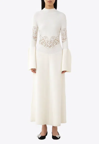 Chloé Lower Impact Compact Wool-blend Rib Knit Maxi Dress In White