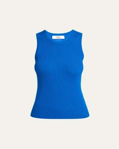 Chloé Wool Rib Knit Tank Top In Blue