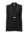 Chloé Crystal-embellished Satin-trimmed Wool-crepe Blazer In Black