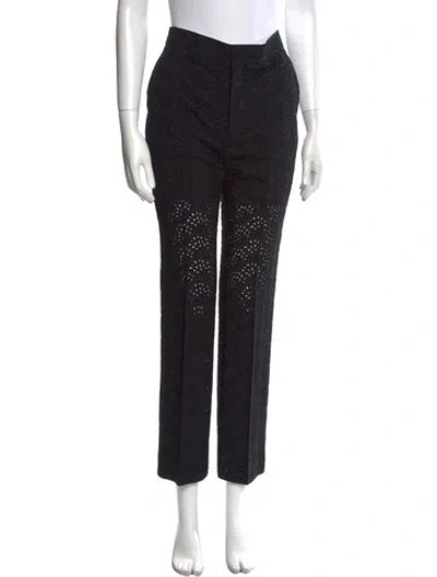 Pre-owned Chloé Wool Straight Leg Pants In Black
