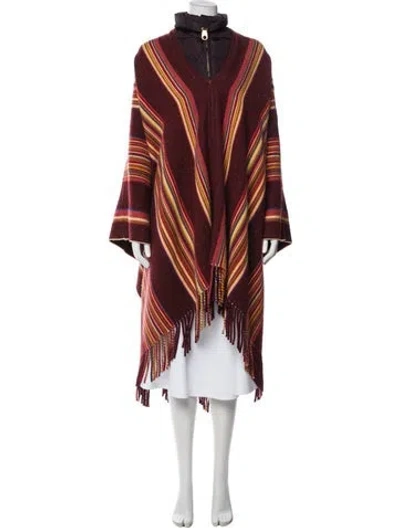 Pre-owned Chloé Wool Striped Coat In Burgundy