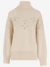 Chloé Pointelle-knit Wool Turtleneck Sweater In Beige