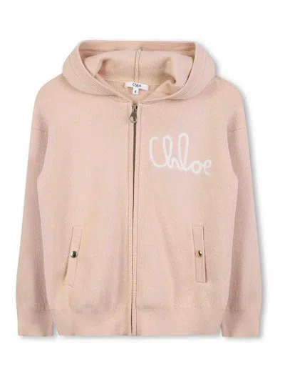 Chloé Kids' Wool Sweatshirt With Logo In Pink