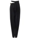 Chloé Buckle Keyhole High Waist Wool Straight Leg Pants In Black