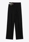 Chloé Buckle Keyhole High Waist Wool Straight Leg Pants In Black