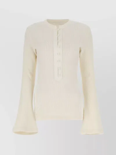 CHLOÉ RIBBED-KNIT VIRGIN WOOL LACE PANEL LONG-SLEEVE JUMPER