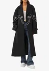 Chloé Embroidered Belted Wool Coat In Black